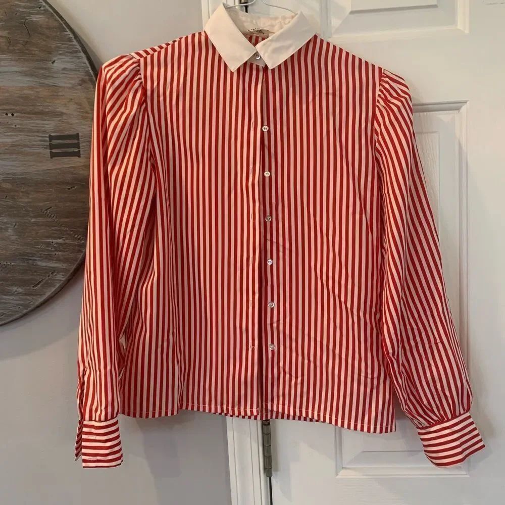 Vintage Judy Bond Striped Sateen Blouse sz 10